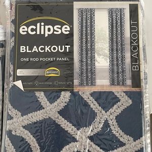 2 - 37” x 84” Indigo rod pocket black out curtain